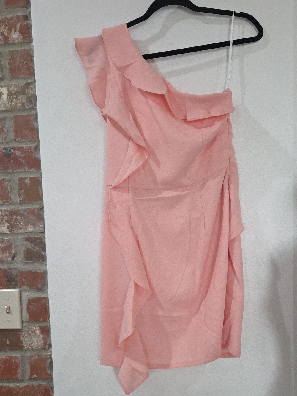 Minuet Petite One-Shoulder Blush Pink Ruffle Dress